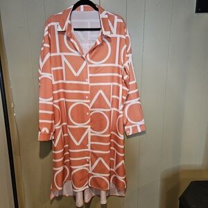 Temu Button-Down Dress, Womens, Size 1X, Coral / White, Summer, Travel